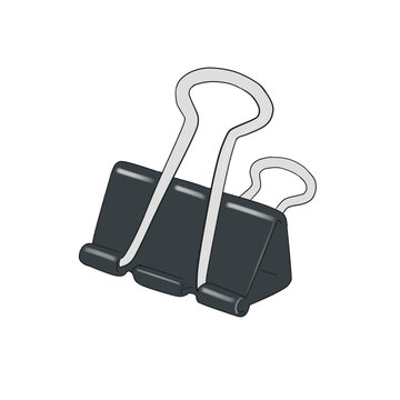 Cute black metal binder clips vector illustration