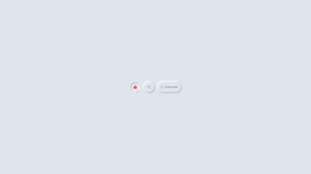 3D neumorphic animation of a mouse cursor clicking like and subscribe buttons. Perfect for YouTube vlog intros, social media videos, web design overlays, and modern UI/UX presentations.