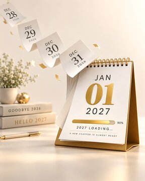 Desk calendar showing january first 2027 with hanging date pages calendar planning schedule business