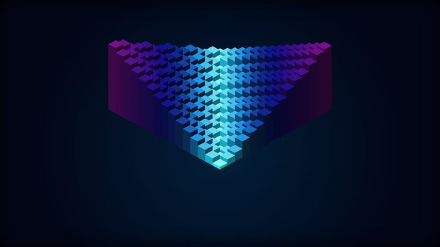3D animation of building voxel blocks forming an Ethereum cryptocurrency network. Ideal for blockchain technology web design, crypto finance presentations, and digital asset editorial content.