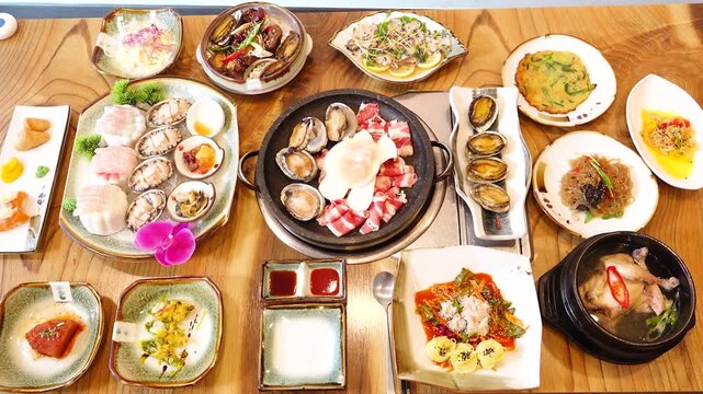 Korean Abalone Course Meal Abalone Galbijjim Abalone Sashimi Preparation Seafood Table Korea 전복 한정식 전복갈비찜 전복회 손질 수산물 상차림 한국