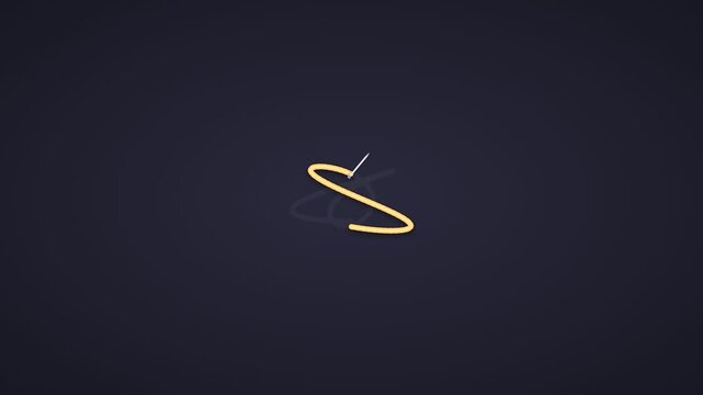 Animated minimalist motion graphic showing a needle sewing a continuous gold thread loop. Ideal for fashion branding, crafting tutorials, or conceptual business presentations illustrating connection.