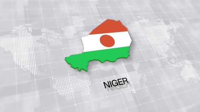 Niger map with national flag on minimal digital world map background, global political, geographic border for international news concept with white background