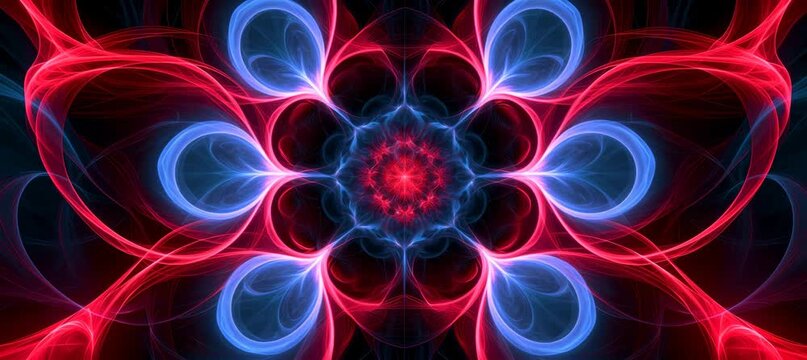 Symmetry harmony energy form. Aura chakra holy light vibration. Generative video AI technology.