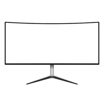 Modern curved computer monitor with blank screen isolated on white background
