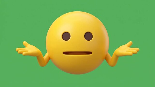 3d emoticon shrugging hands on green background