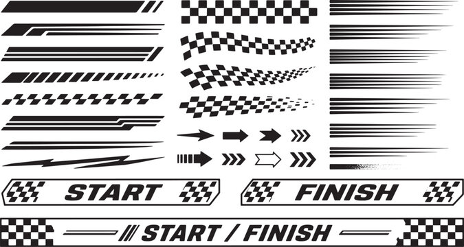 Racing sticker decals with checkered patterns and speed lines