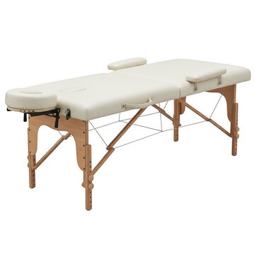 Portable wooden massage table for spa and therapy isolated on white background