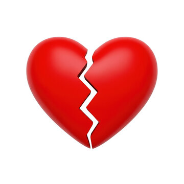 Red broken heart icon representing sadness and breakup isolated on white background