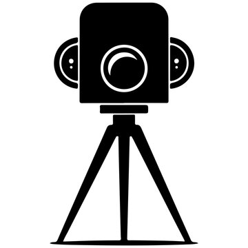 Black tripod-mounted surveillance camera icon