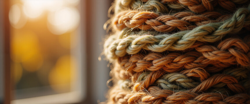 Hand-woven tweed fabric with slubs and nep for fashion editorials, textile design, and warm seasonal background graphics