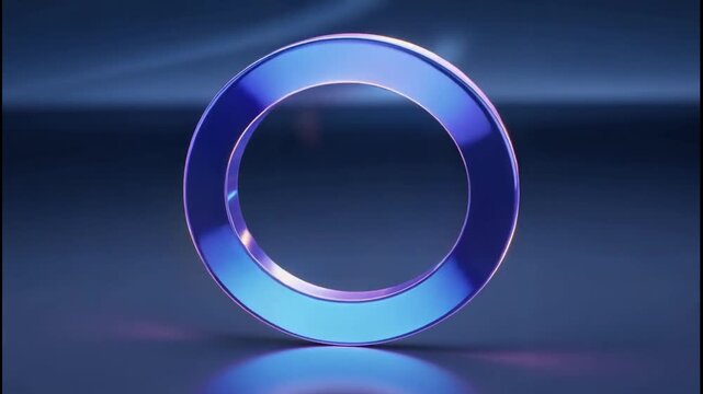 Translucent purple ring with iridescent reflections rotating on dark reflective surface
