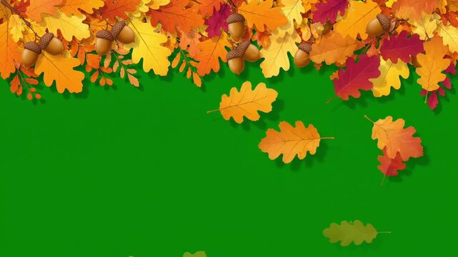 Autumn Oak Leaves Falling on Green Screen Background
