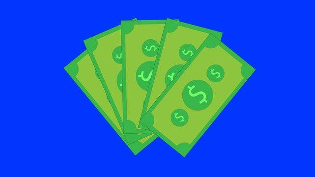 Animated stack of dollar bills on a chroma key (green screen) background.