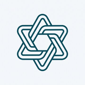 Star of David geometric line icon, dark teal Jewish hexagram symbol on white background, modern minimalist Judaica religious emblem
