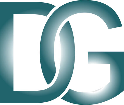 Minimalist DG monogram logo design, interlocking letters D and G with teal gradient, modern corporate typography for business branding and identity