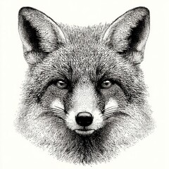 Fototapeta premium Detailed black and white fox head illustration with vintage engraving style