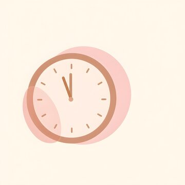 A wall clock near midnight, flat vector illustration, soft blush, cream and rose gold