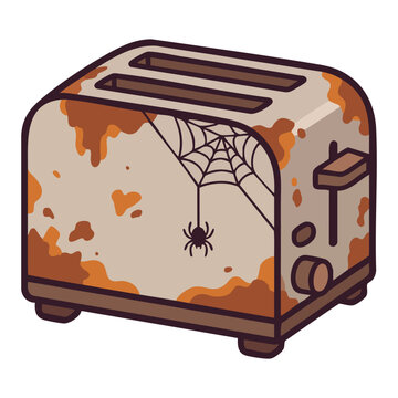 Spooky Old Toaster Vector Illustration with Spider and Web