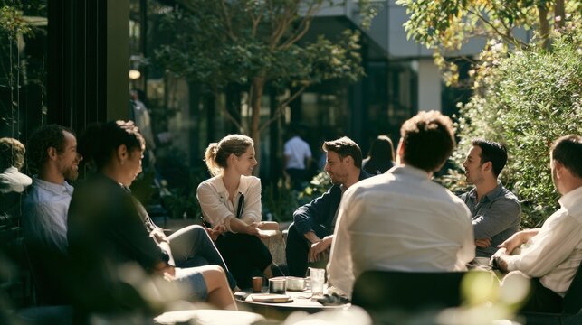 Group of Diverse People Engaged in Conversation Outdoors in City
