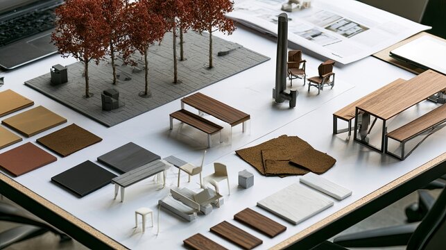 Detailed Architectural Model with Furniture and Landscape Elements