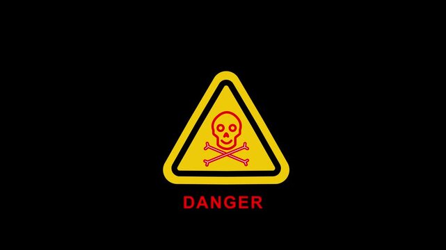 skull and crossbones animation, safety hazard warning, death warning symbol, sign of danger to life, Danger skull animated icon, 4k video