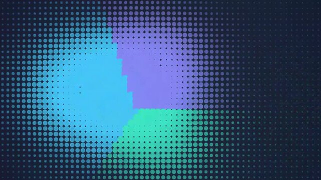 Abstract halftone dotted glowing circles in blue and purple tones
