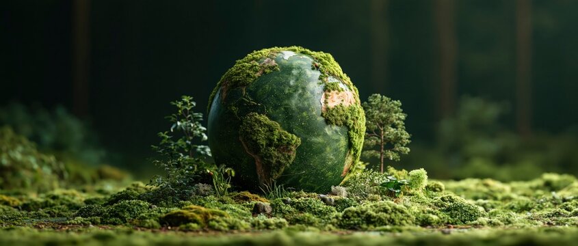 Lush Green Earth With Moss and Trees in a Serene Forest Setting