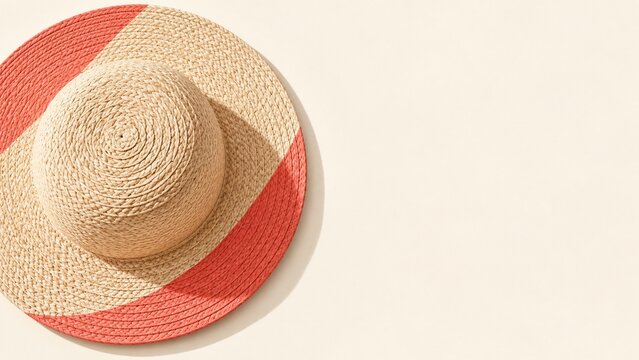 Woven straw sun hat flat graphic on cream background