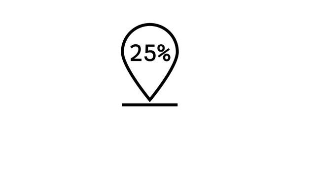 Map location pin with twenty five percent inside circle for discounts or progress