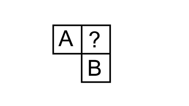 Two boxes with letters A and B and question mark for logic or puzzle