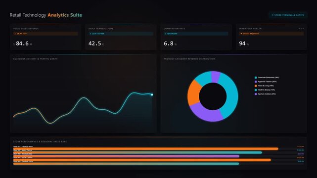 Digital Dashboard Analytics: Data Visualization with Charts and Graphs - Technology Concept