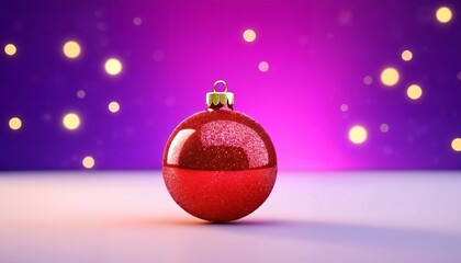 Fototapeta premium Small red glitter Christmas bauble on purple festive background