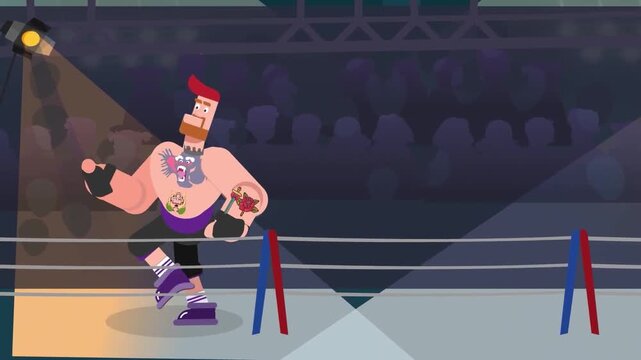 Animated Wrestler Competing in a Wrestling Ring During an Intense Match
