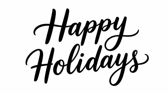Festive calligraphy proclaims joyful seasonal greetings with elegant flourishing script, conveying warmth and cheer for winter celebrations, perfect for creating a welcoming atmosphere during