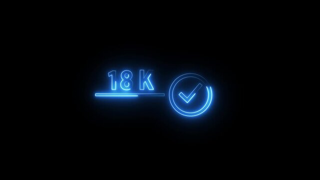 Neon blue 18k subscriber milestone animation glowing digital sign on dark background graphic
