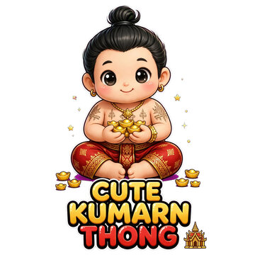 Cute Kuman Thong with Gold Ingots, Thai Good Luck Charm Amulet