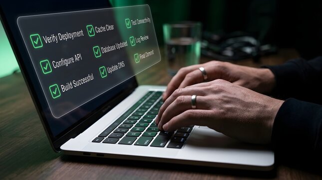 Online assessment and survey concept. Person using laptop with virtual checklist form, check mark, digital questionnaire, online test, exam, quiz, feedback response, data collection, task verification