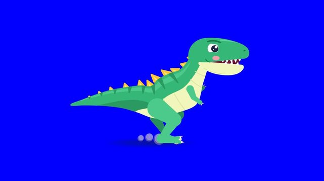 Clean 2D flat vector motion graphic of a friendly T-Rex running in place at the center of the screen