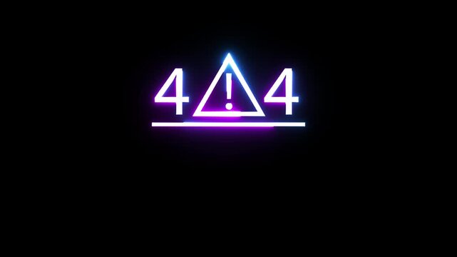 Neon 404 error sign glowing on black background digital website failure concept motion graphic