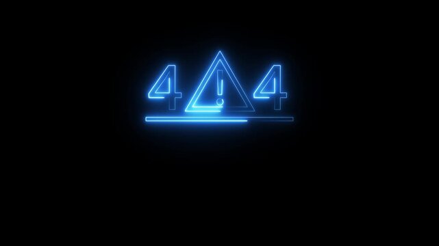 Neon blue 404 error message pulsating on a dark digital screen, indicating a lost page or server issue