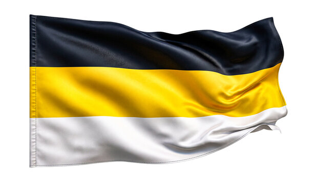 Historical russian imperial flag with black yellow and white horizontal stripes isolated.