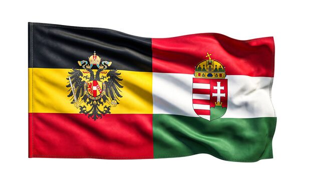 Austro hungarian empire flag with dual eagle coat of arms isolated on transparent surface.