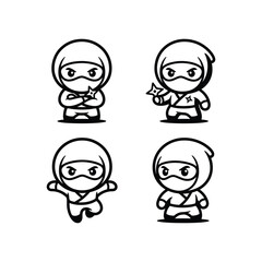 Fototapeta premium Four Cute Cartoon Ninja Characters in Different Poses.