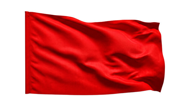 Red flag waving isolated on transparent background, fabric object.