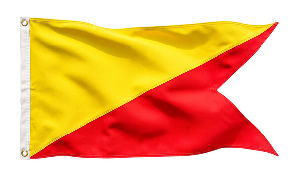 Divergence flag, yellow and red diagonal halves, maritime signal.
