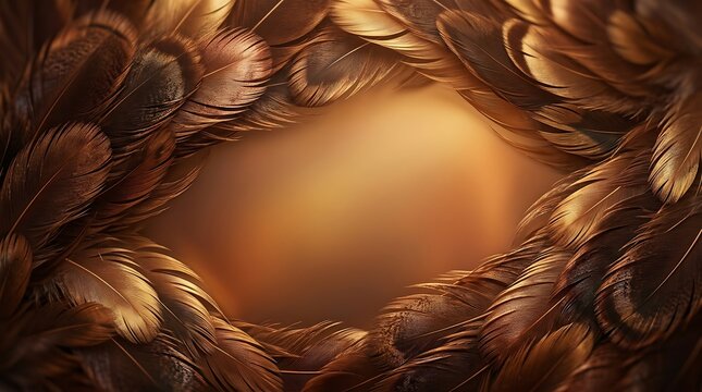 Brown Feathers Frame With Golden Glow