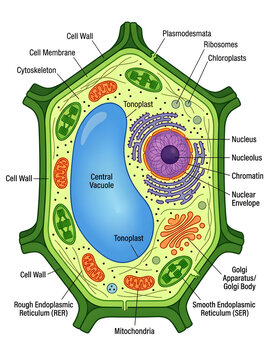 Detailed plant cell anatomy diagram highlighting organelles and cellular walls.