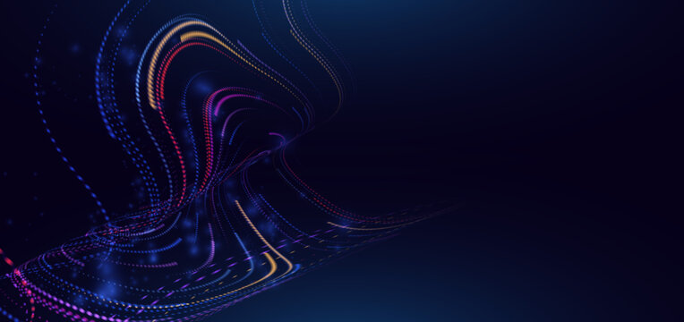 Futuristic abstract technology background featuring luminous circular waves.