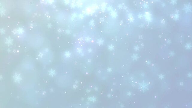 幻想的な光の中を舞い落ちる雪の結晶とパーティクルのループ背景動画 / Looping background video of snowflakes and particles drifting down amidst ethereal light